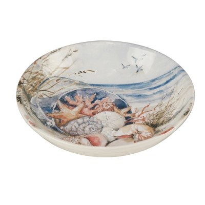 13" Round Coastal Landscape Ceramic Low Bowl