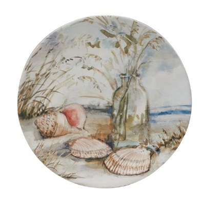 8.5" Round Conch Shell Coastal Landscape Ceramic Plate