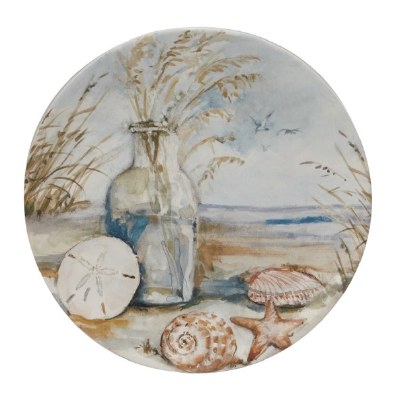 8.5" Round Sand Dollar Coastal Landscape Ceramic Plate