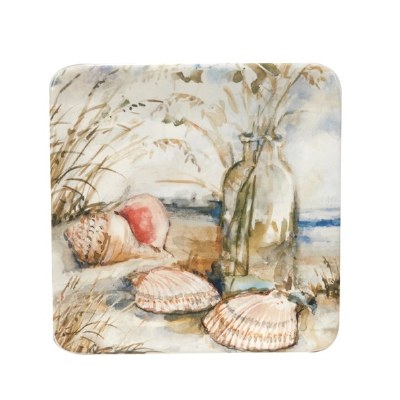 6" Sq Conch Shell Coastal Landscape Ceramic Plate