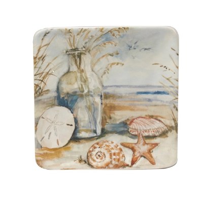 6" Sq Sand Dollar Coastal Landscape Ceramic Plate