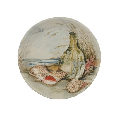 9" Round Coral Coastal Landscape Ceramic Bowl
