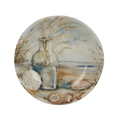 9" Round Sand Dollar Coastal Landscape Ceramic Bowl