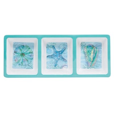 6" x 14" Three Compartment Serene Seas Melamine Dish