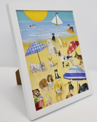 11" x 9" Dogs Having Fun at The Beach Framed Decorative Tile