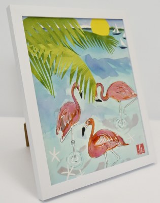 11" x 9" Three Flamingos Under Palm Trees Framed Decorative Tile