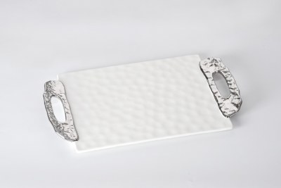 12" x 18" Silver and White Textured Tray by Pampa Bay