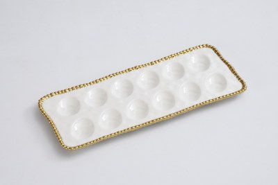 6"x  14" White and Gold Egg Tray by Pampa Bay