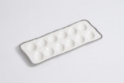 6" x 14" White and Silver Egg Tray by Pampa Bay