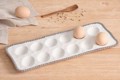 6" x 14" White and Silver Egg Tray by Pampa Bay