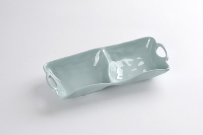6" x 13" Aqua Two Compartment Melamine Server by Pampa Bay