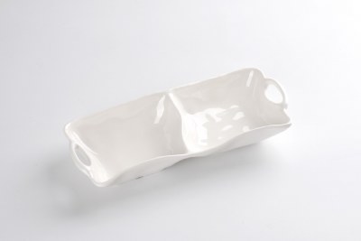 6" x 13" White Two Compartment Melamine Server by Pampa Bay