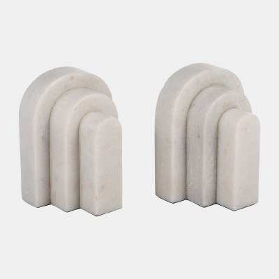 6" White Marble Arch Bookends
