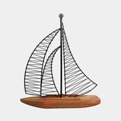20" Black Wire and Brown Wood Sailboat