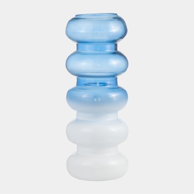 17" Blue and White Glass Vase
