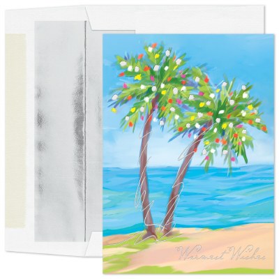 8" x 6" Box of 16 Festive Palm Trees Holiday Cards