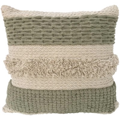 20" Sq Green and Natural Stripe Decorative Pillow