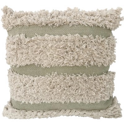 20" Sq Green and Natural Fringe Stripe Decorative Pillow