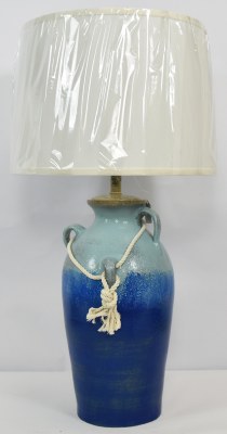 31" Bahama Blue Three Handle Pottery Table Lamp