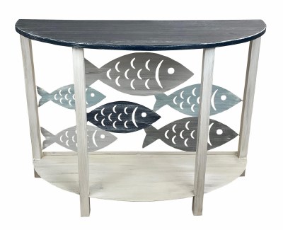 42" Navy and Distressed White Half Round Fish Console Table