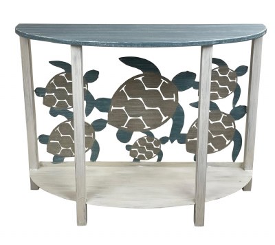 42" Blue and Distressed White Half Round Turtle Console Table