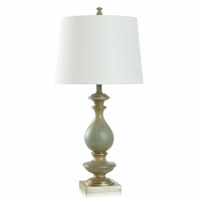 31" Distressed Blue and Silver Curves Column Table Lamp