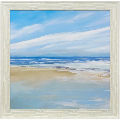 36" Sq Light Blue and Dark Blue Beach Coastal Gel Textured Framed Print