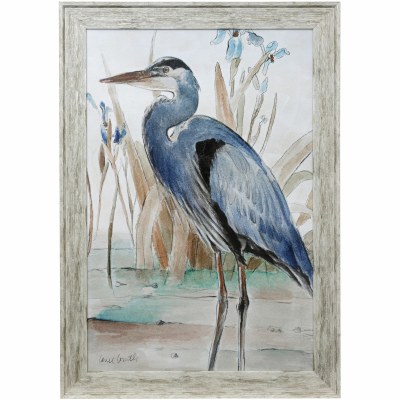 42" x 30" Blue Heron Coastal Gel Textured Framed Print