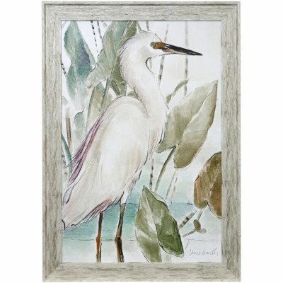 42" x 30" White Heron Coastal Gel Textured Framed Print