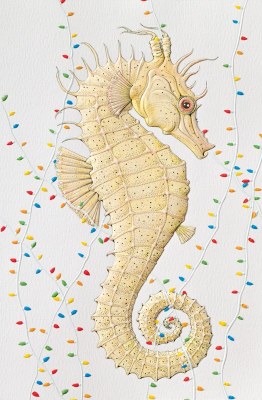 Box of 16 8" x 5" Seahorse in Christmas Lights Christmas Cards