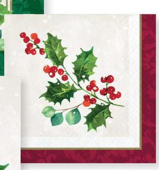 5" Square Holiday Holly Beverage Napkins