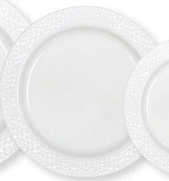 Pack of 10 8" Round White Pebble Rimmed Dispoable Plates