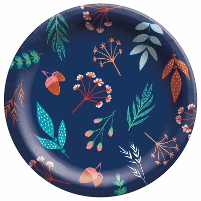 Pack of 20 7" Round Navy Fall Leaves Paper Plates