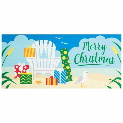 10" x 22" "Merry Chirstmas" Chair on the Beach With Presents Doormat Insert