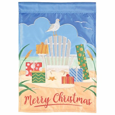 42" x 29" "Merry Christmas" Chair on the Beach With Presents Large Flag