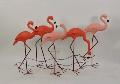 27" x 44" Five Pink Flamingos Coastal Metal Wall Art Plaque