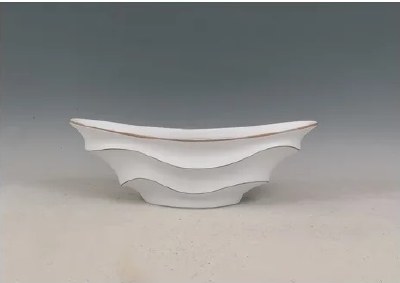 16" Distressed White Grooved Oval Polyresin Bowl