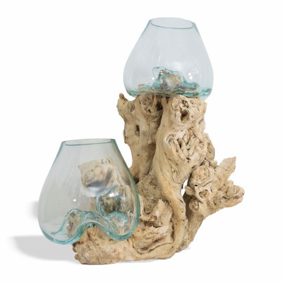 16" Bleached Root Coastal Double Glass Bowl
