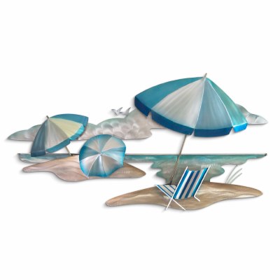 31" Stainless Steel Beach Umbrella and Chair Coastal Wall Art Plaque