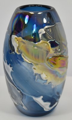 11" Blue, White, and Tan 3D Swirl Glass Vase