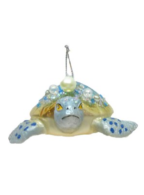 Blue Bling Sea Turtle Coastal Polyresin Ornament