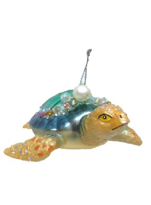 Green Bling Sea Turtle Coastal Polyresin Ornament
