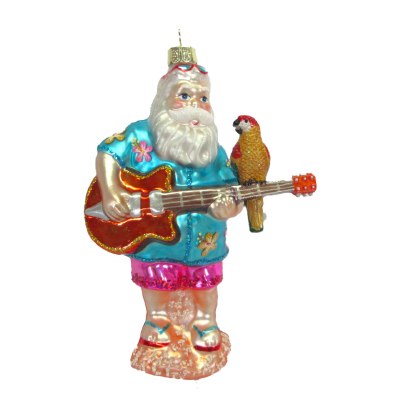 Santa With a Guitar Coastal Glass Ornament