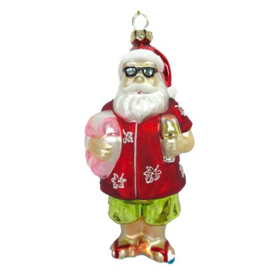 Tropical Santa Wearing a Red Shirt Glass Ornament