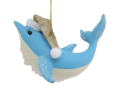 Blue Dolphin Wearing a Hat Coastal Polyresin Ornament