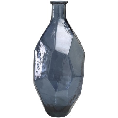 24" Blue Geometric Glass Vase