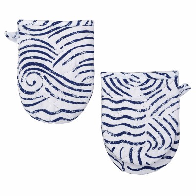 Set of Two Mini Blue Line Waves Oven Mitts