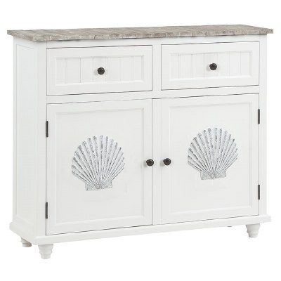 44" Brown and White Two Drawers and Two Scallop Shell Doors Cabinet