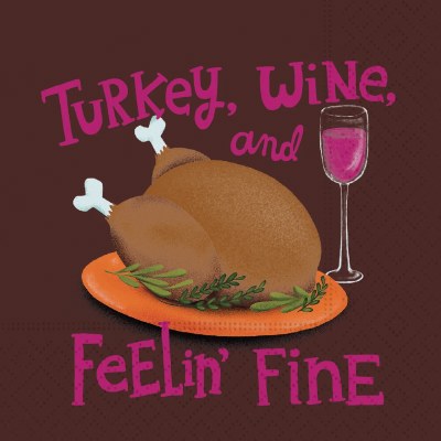 "Turkey, Wine, and Feelin' Fine" Turkey Beverage Napkins
