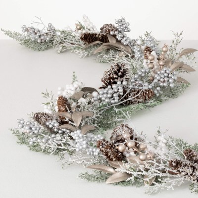 5.10' Silver and White Berry and Pine Garland
